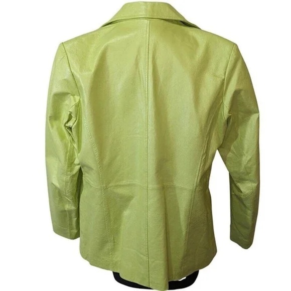 METROSTYLE Leather Jacket Blazer Lime Green Button Front Lined Size 10 Retro - Picture 4 of 13